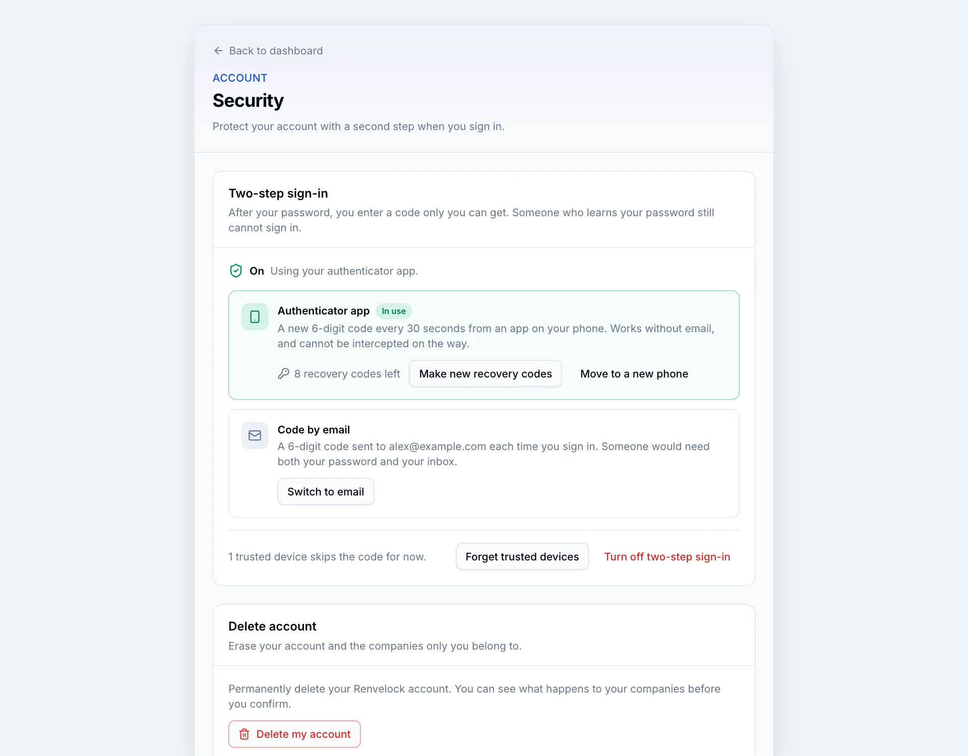 The Security page