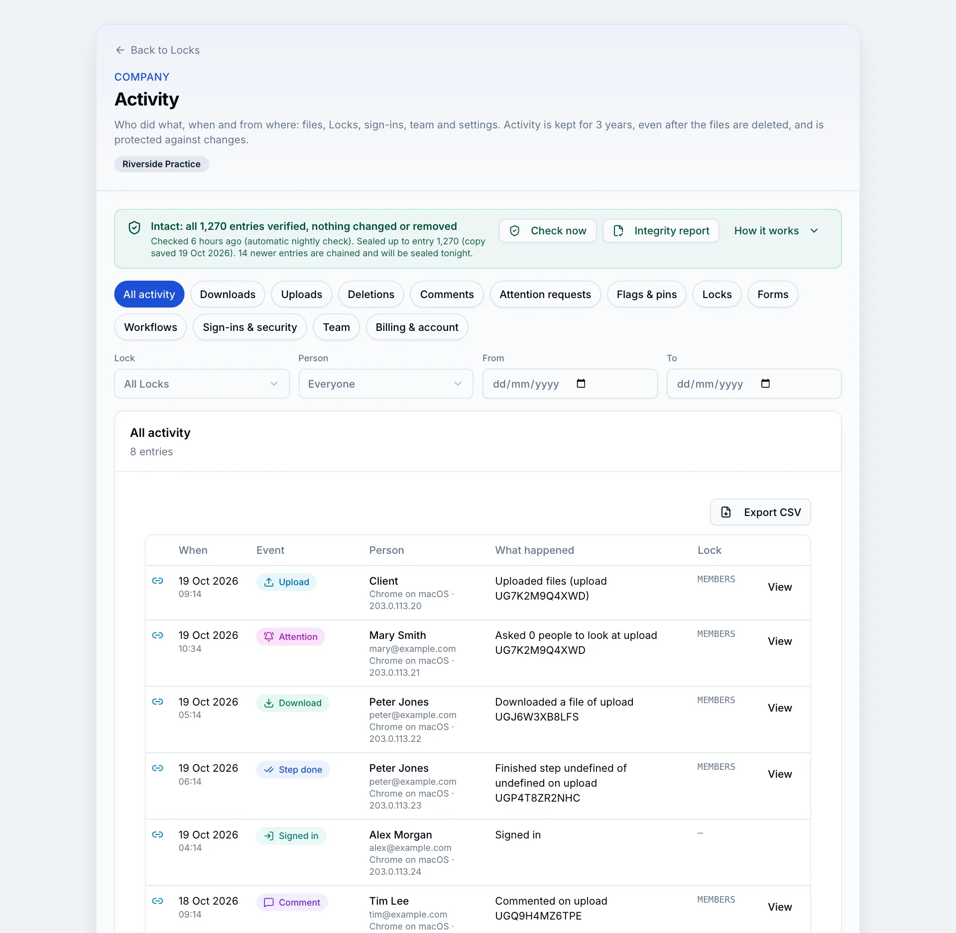 The Activity page