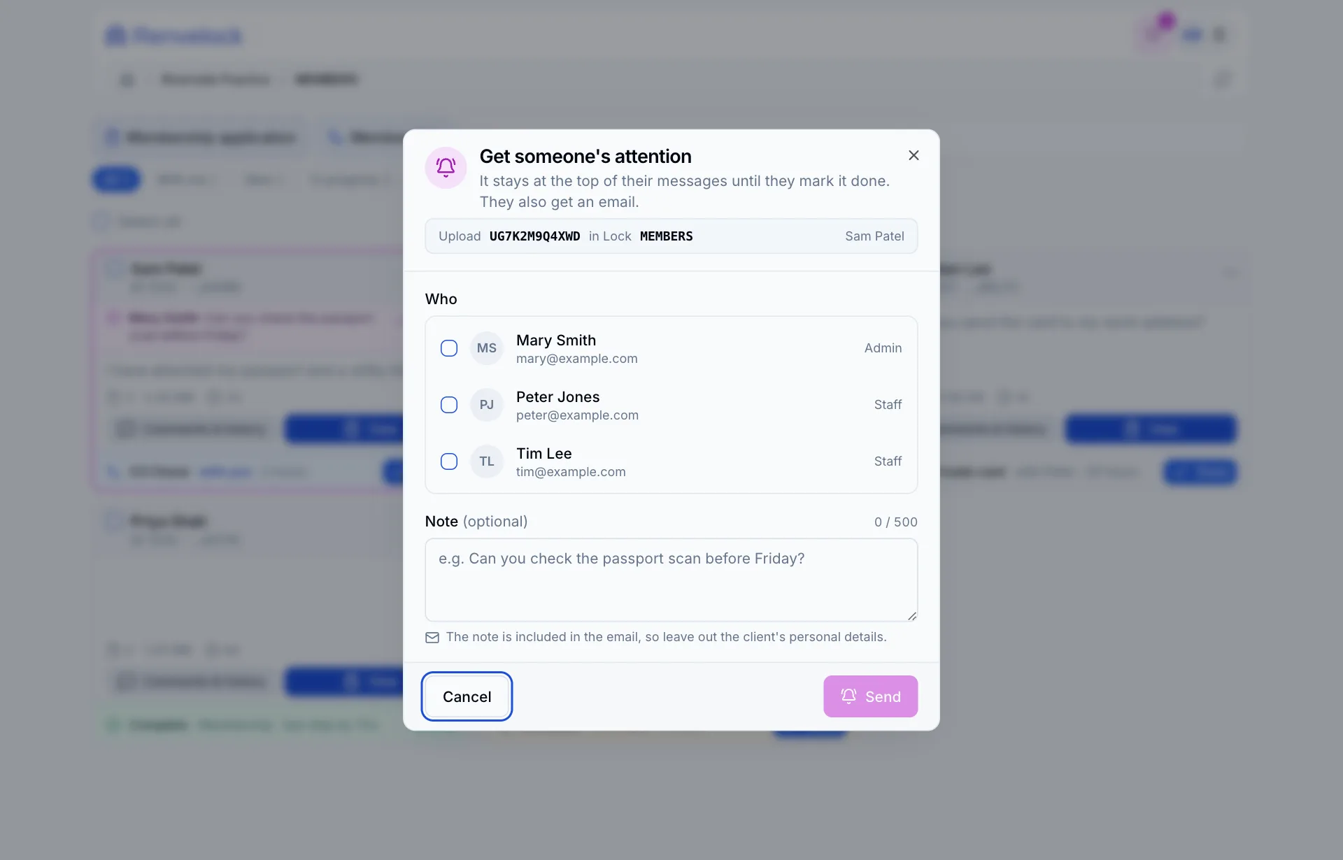 The Get someone’s attention dialog