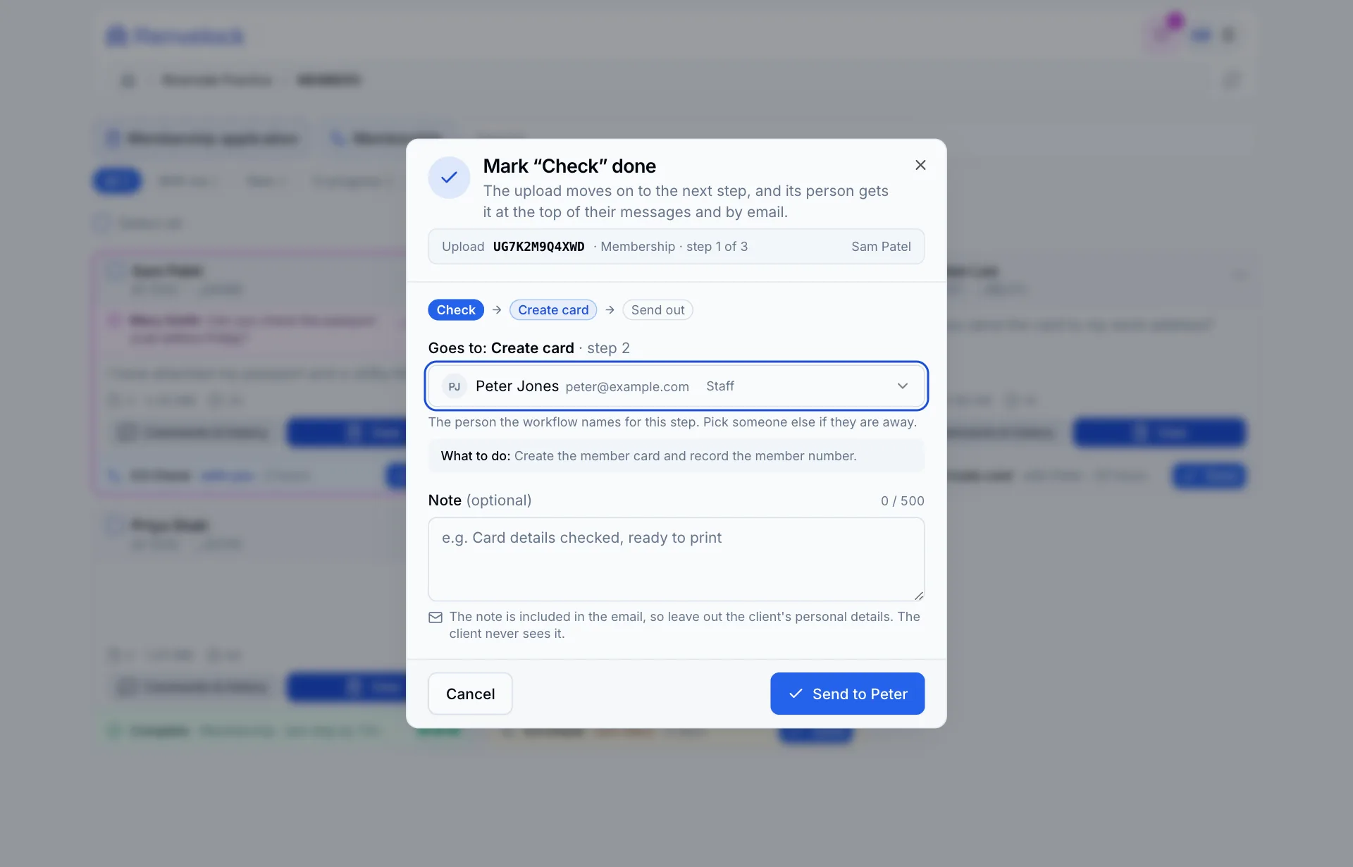 The Mark Check done dialog