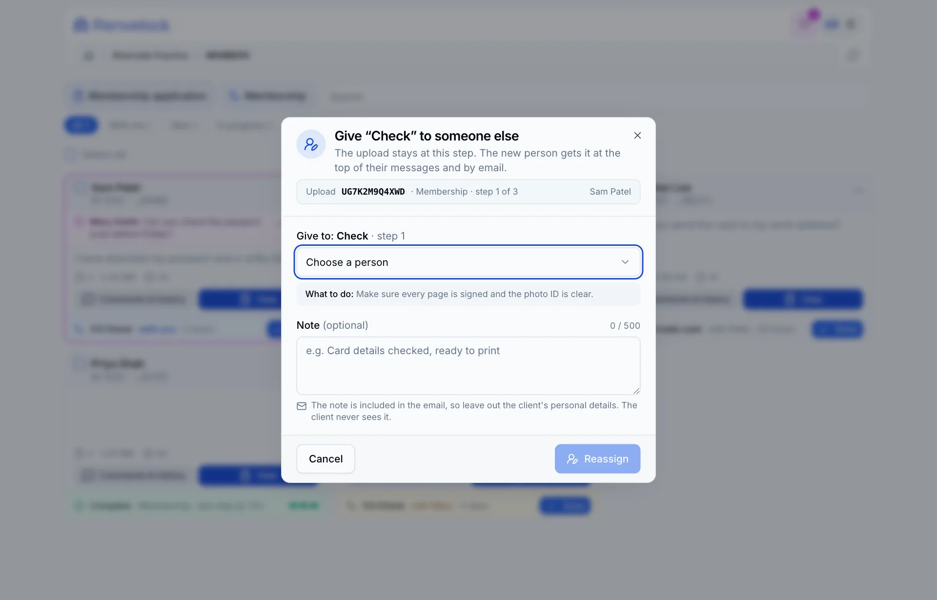 The Give Check to someone else dialog